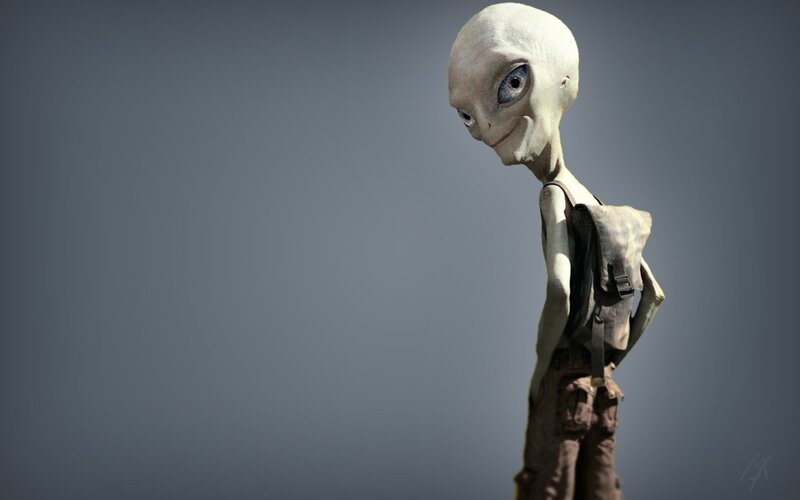 alien character with backpack