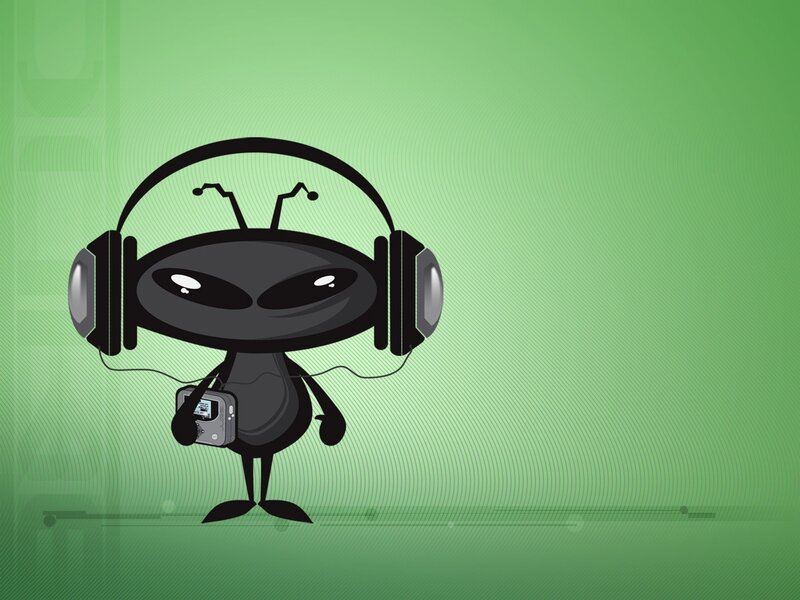 Alien Character with Headphones — Green