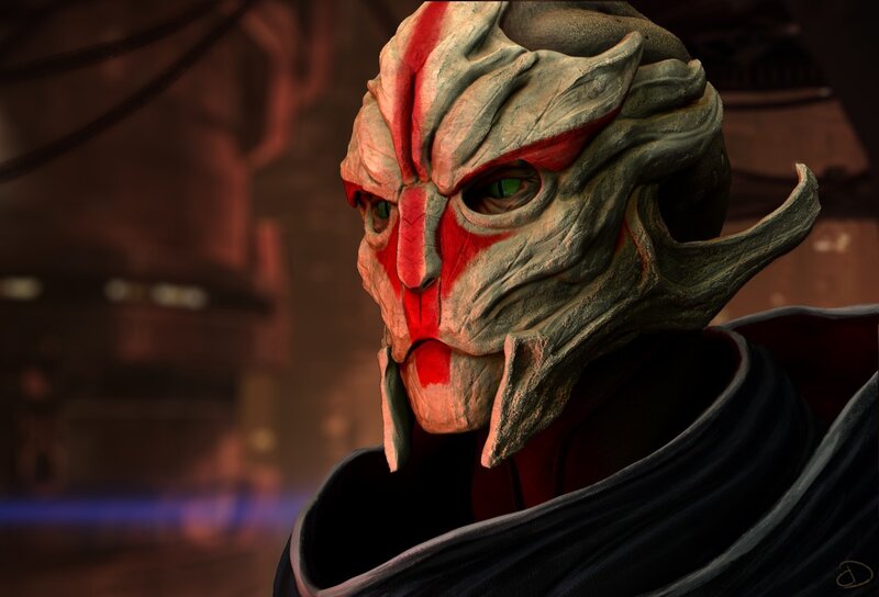 Alien Character with Red Markings — Gray
