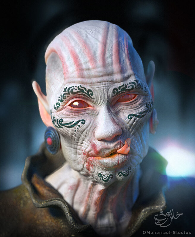 Alien Character with Tattoos — White