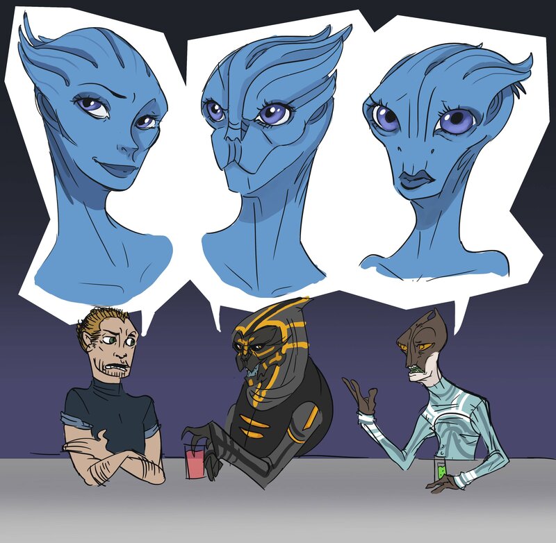 alien characters in thought bubbles