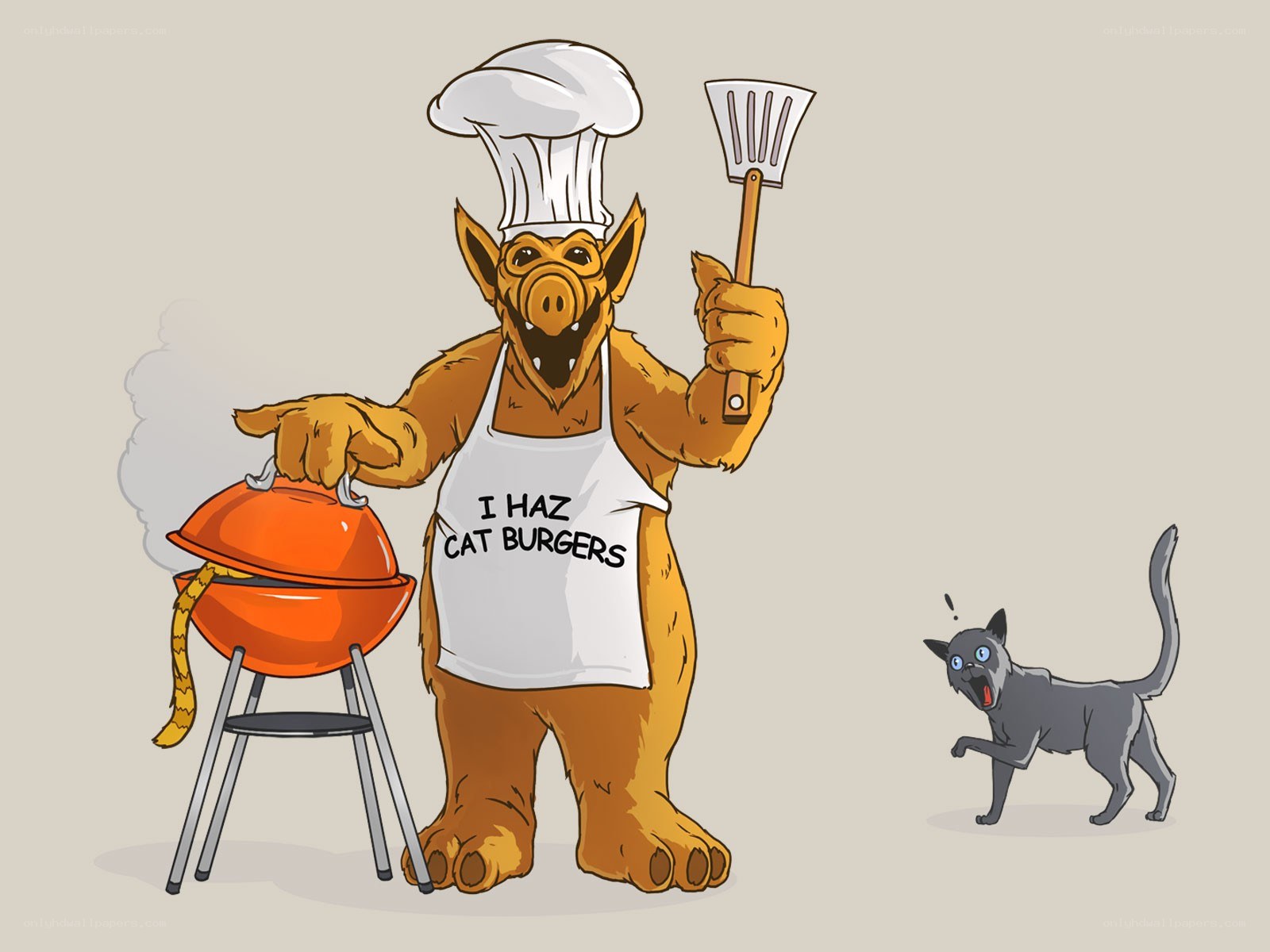 Alien chef cooking cat burgers