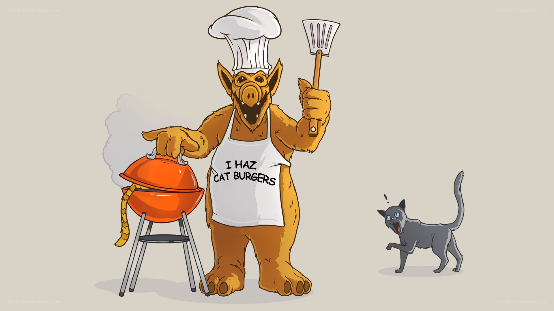 alien chef cooking cat burgers
