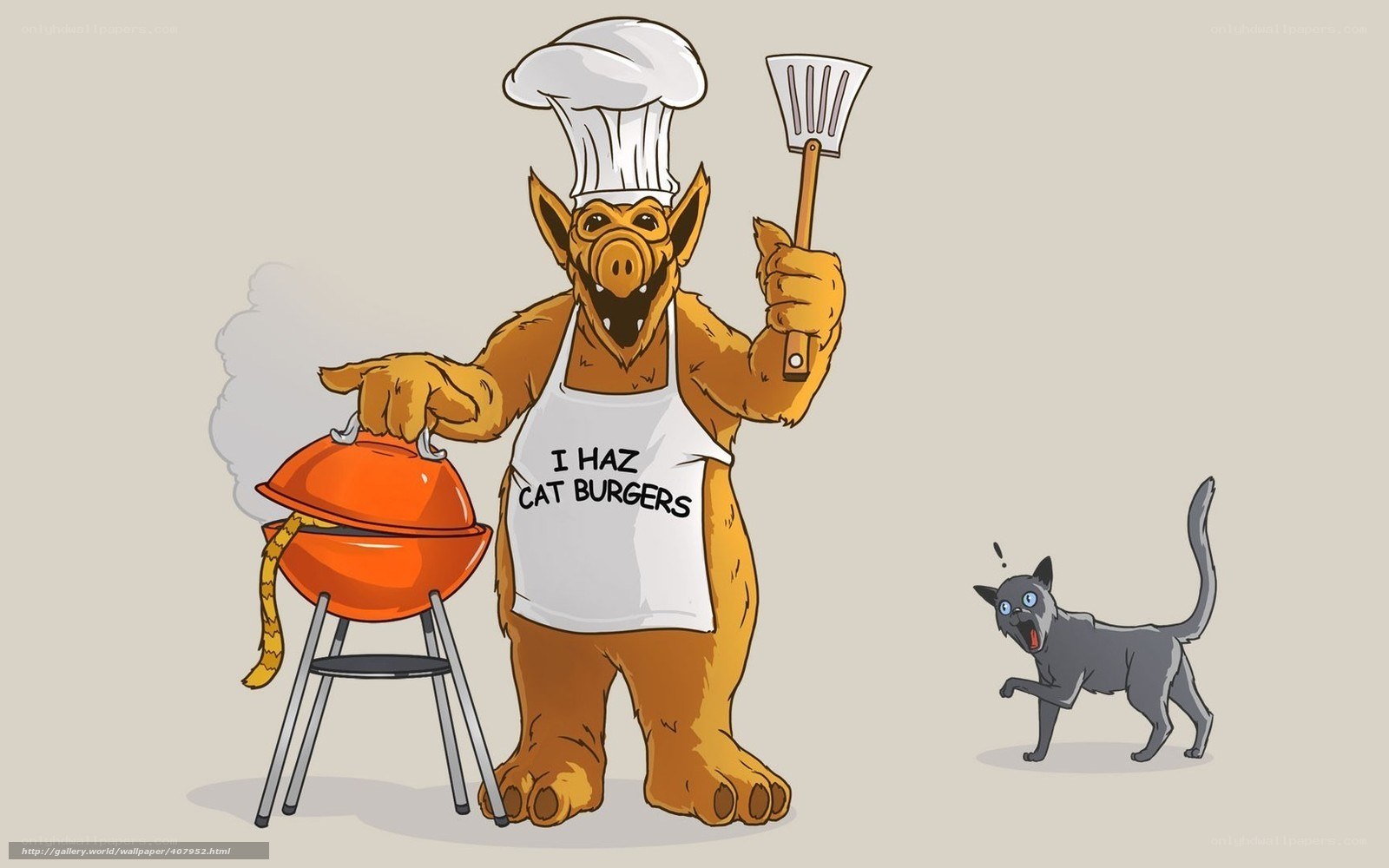 alien chef cooking cat burgers