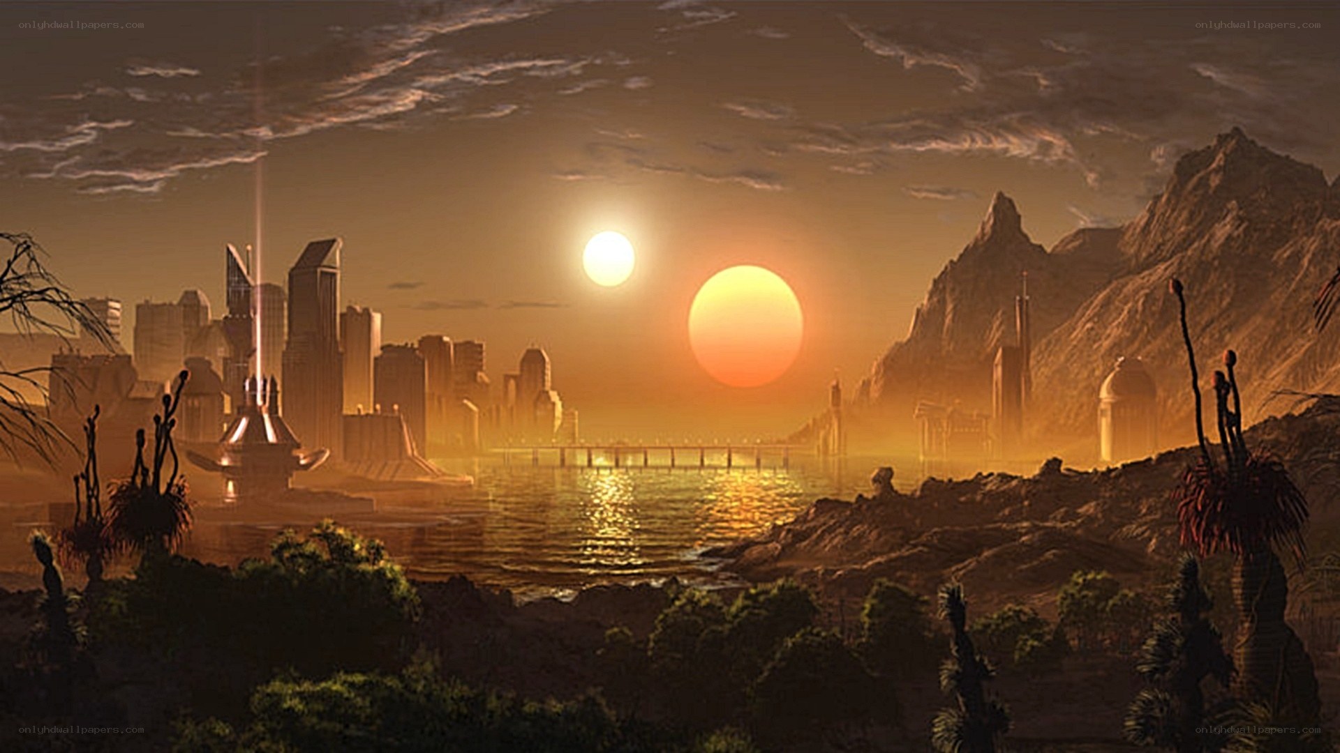 alien city at sunset