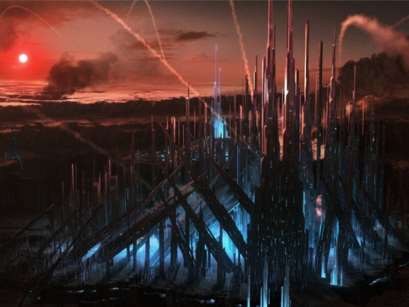 alien city at sunset