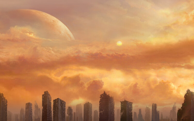 alien city at sunset