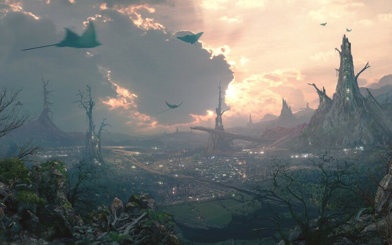 alien city at sunset