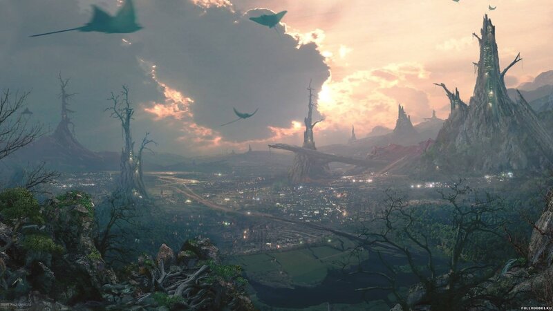 alien city at sunset