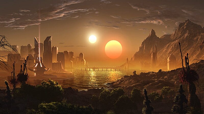 Alien City at Sunset — Orange, Dramatic