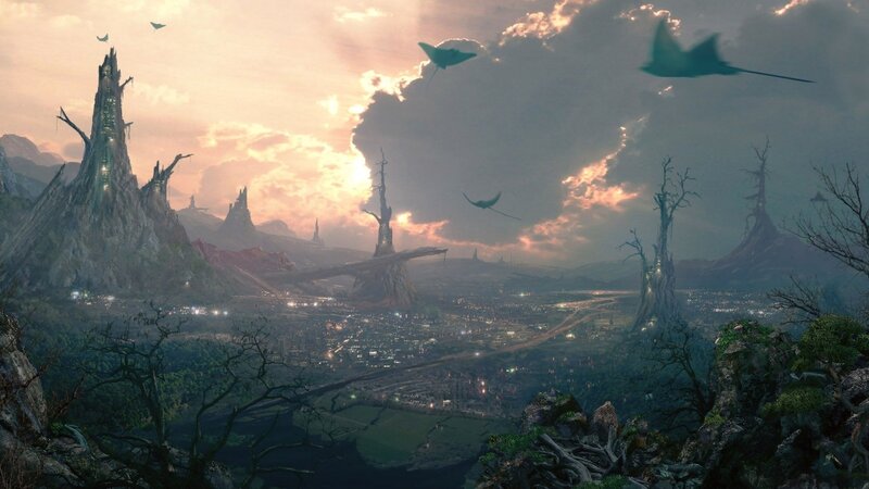 alien city at sunset