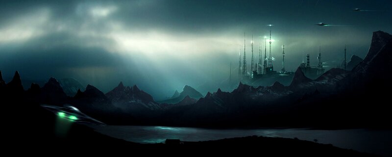 alien city in mountain valley