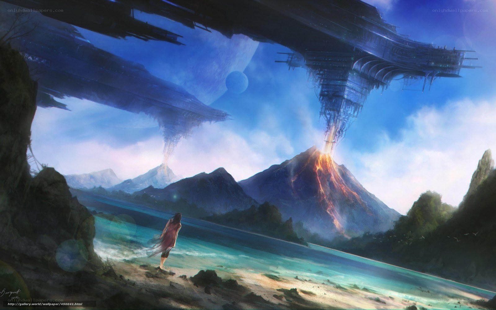alien city over volcanic island