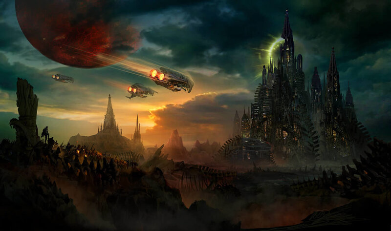 alien city under red moon