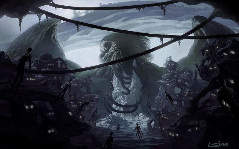 alien city with giant creature