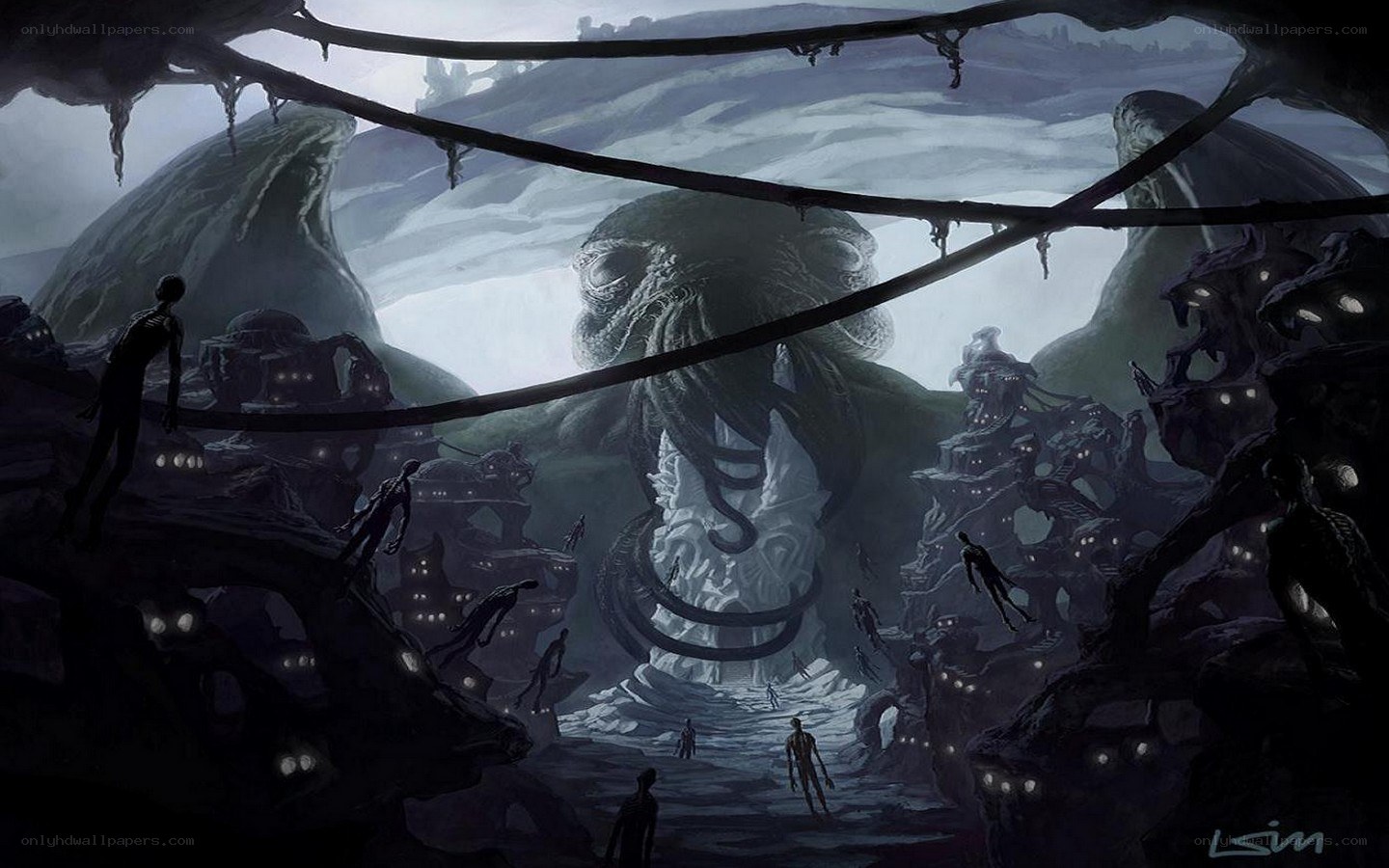 alien city with giant creature