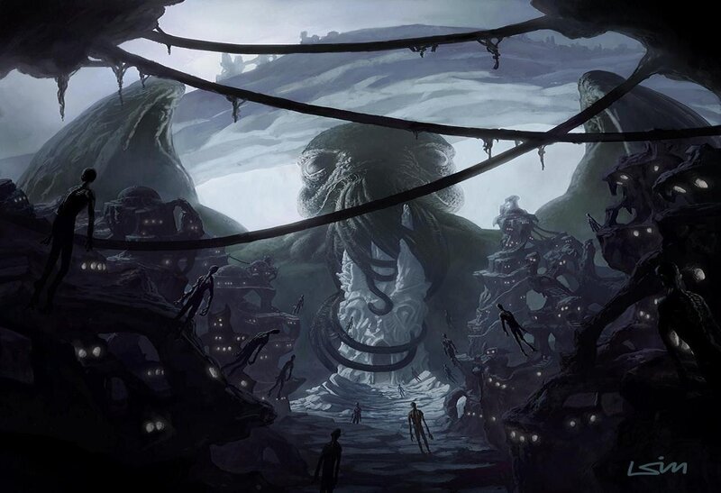 alien city with giant creature