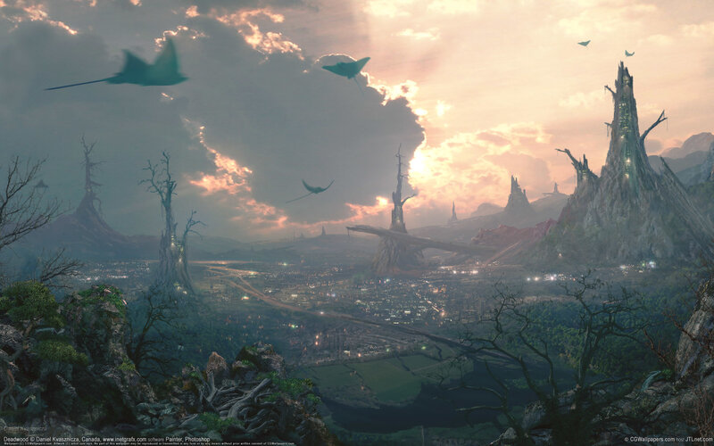 Alien Cityscape at Sunset — Gray
