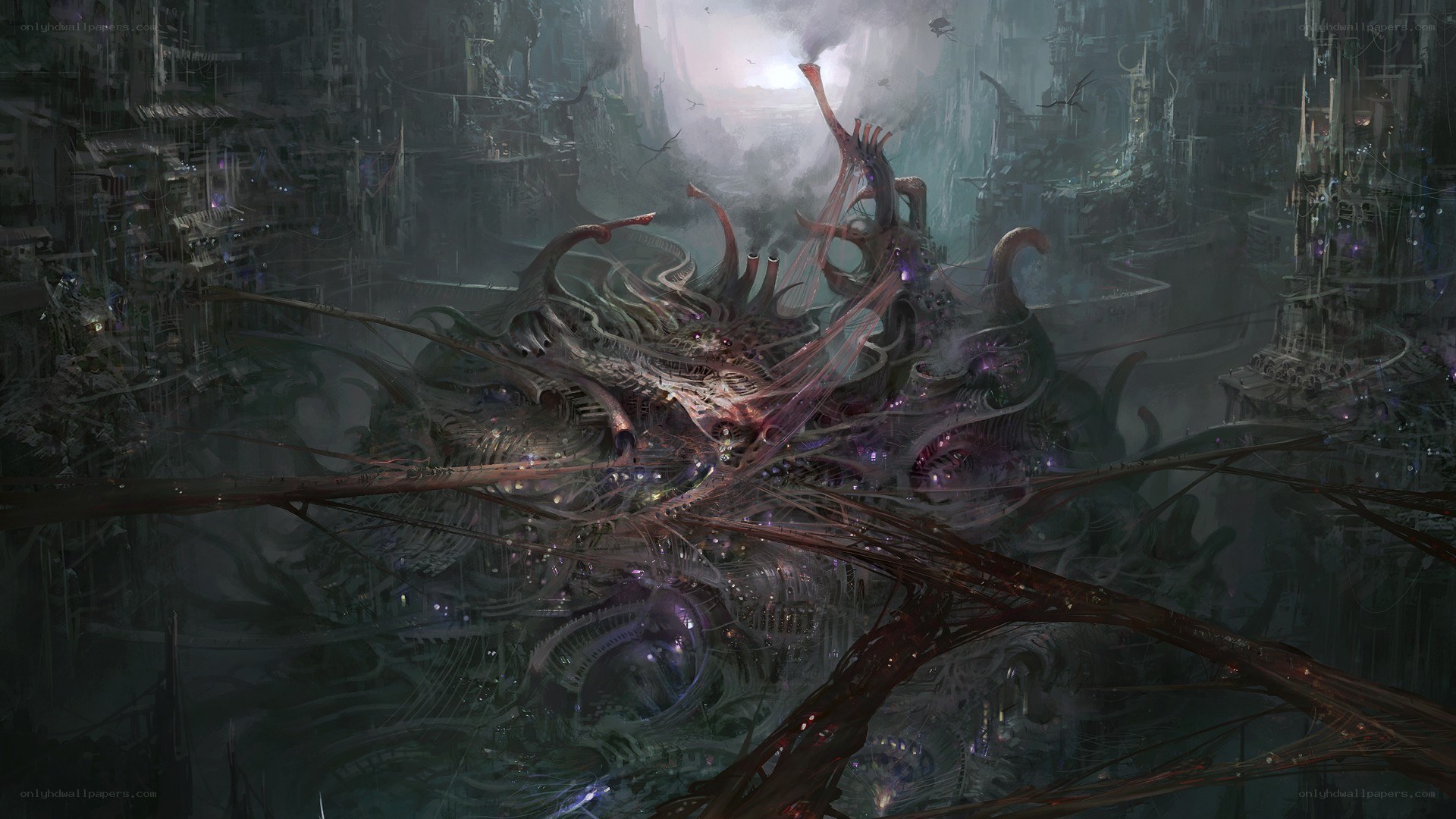 alien cityscape with organic structures