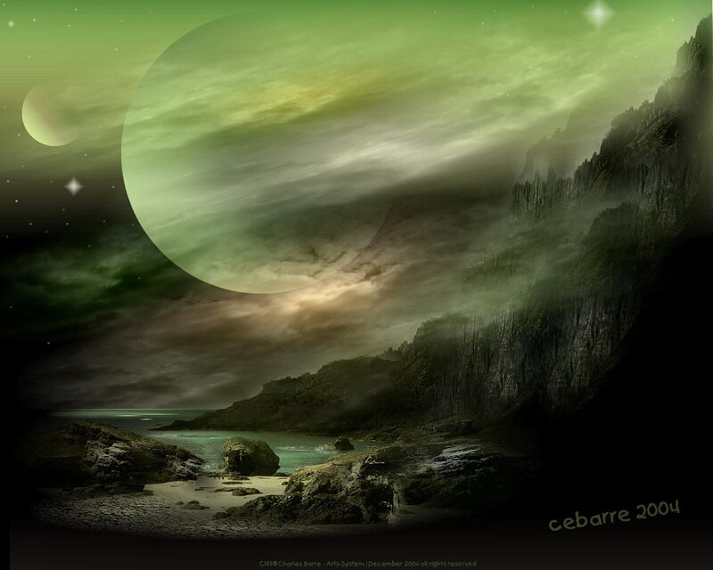 Alien Coastline at Night — Green