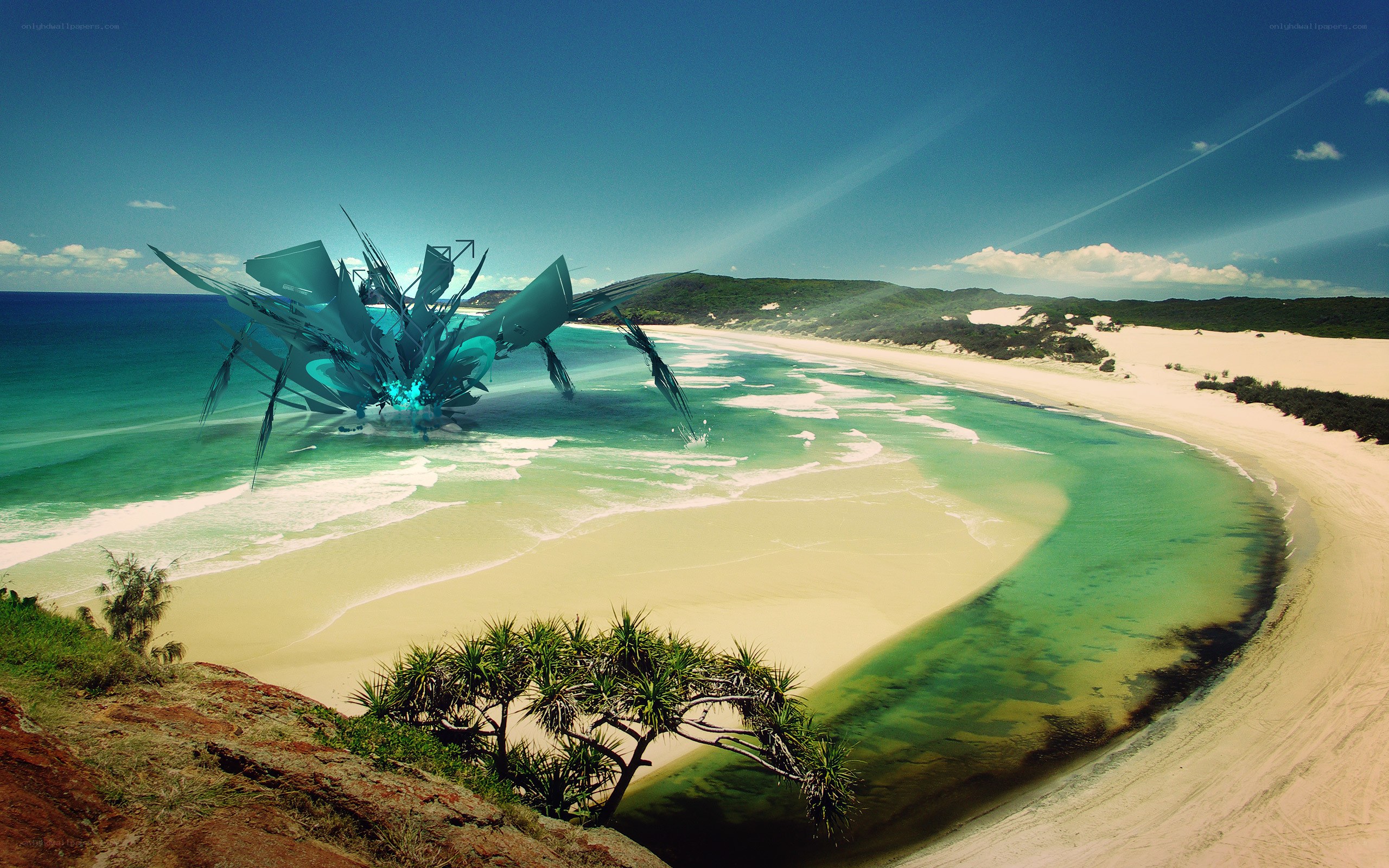 alien craft on tropical beach