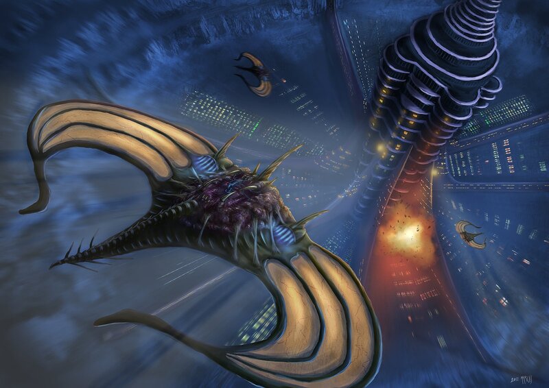 Alien creature attacks city