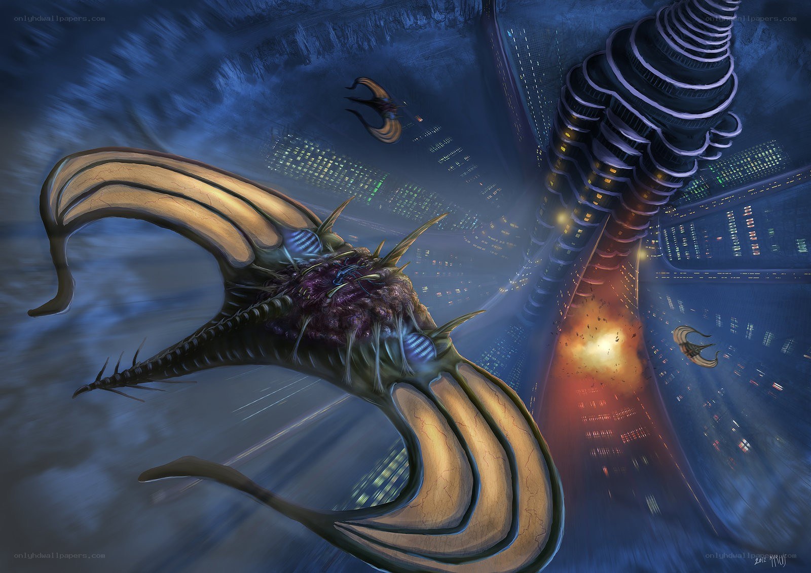 Alien creature attacks city