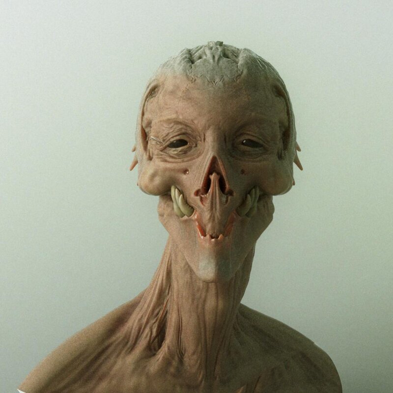 alien creature bust sculpture