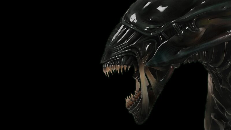 Alien Creature Head — Black, Menacing, Digital Art