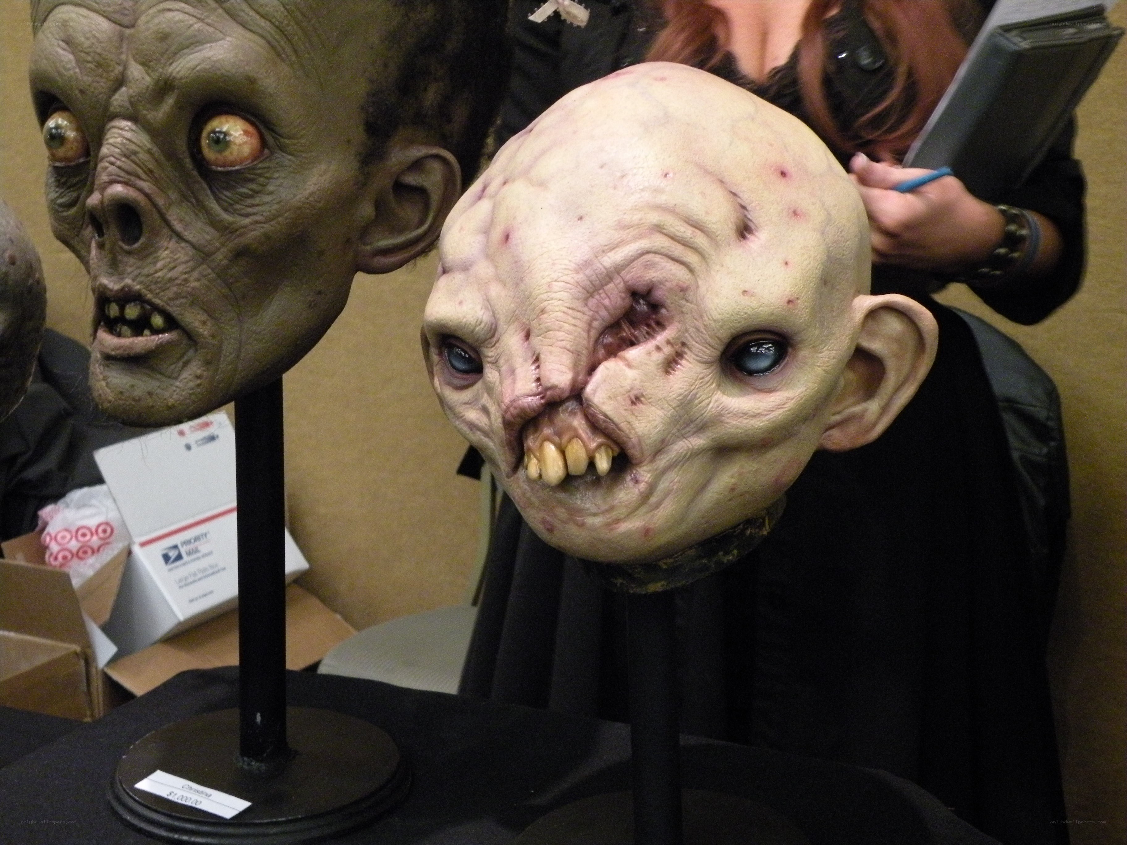 Alien creature heads on display