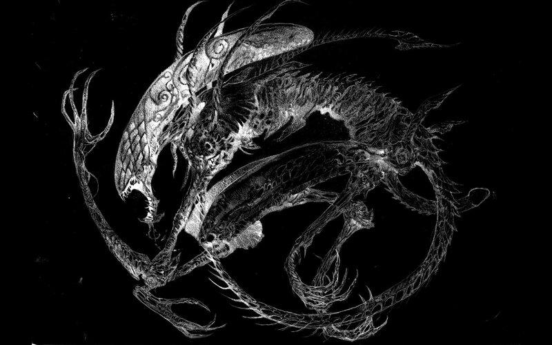 Alien Creature Illustration — Black, Dark, Skull, Tentacles