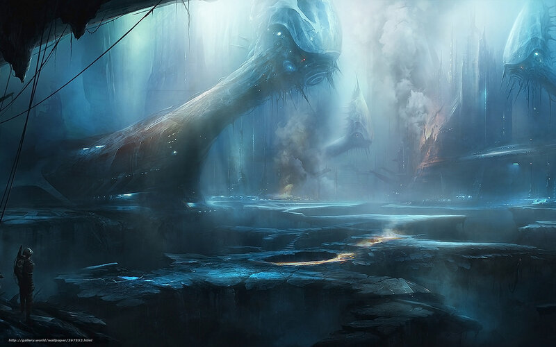 Alien creature in a dark cavern