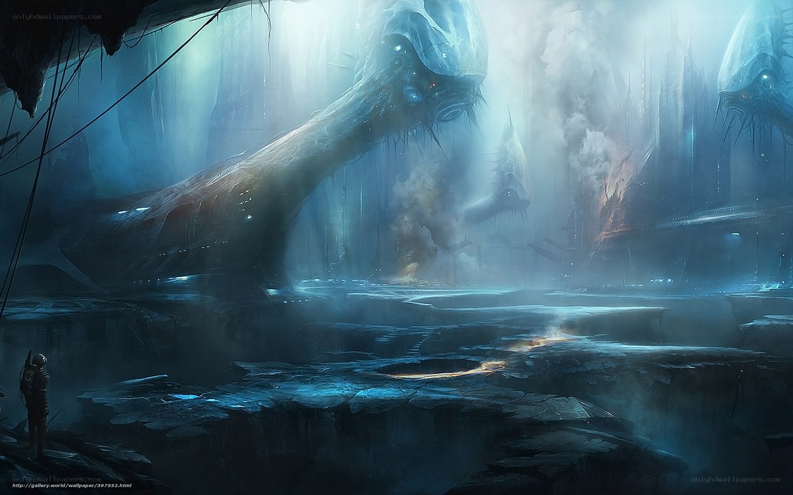 Alien creature in a dark cavern