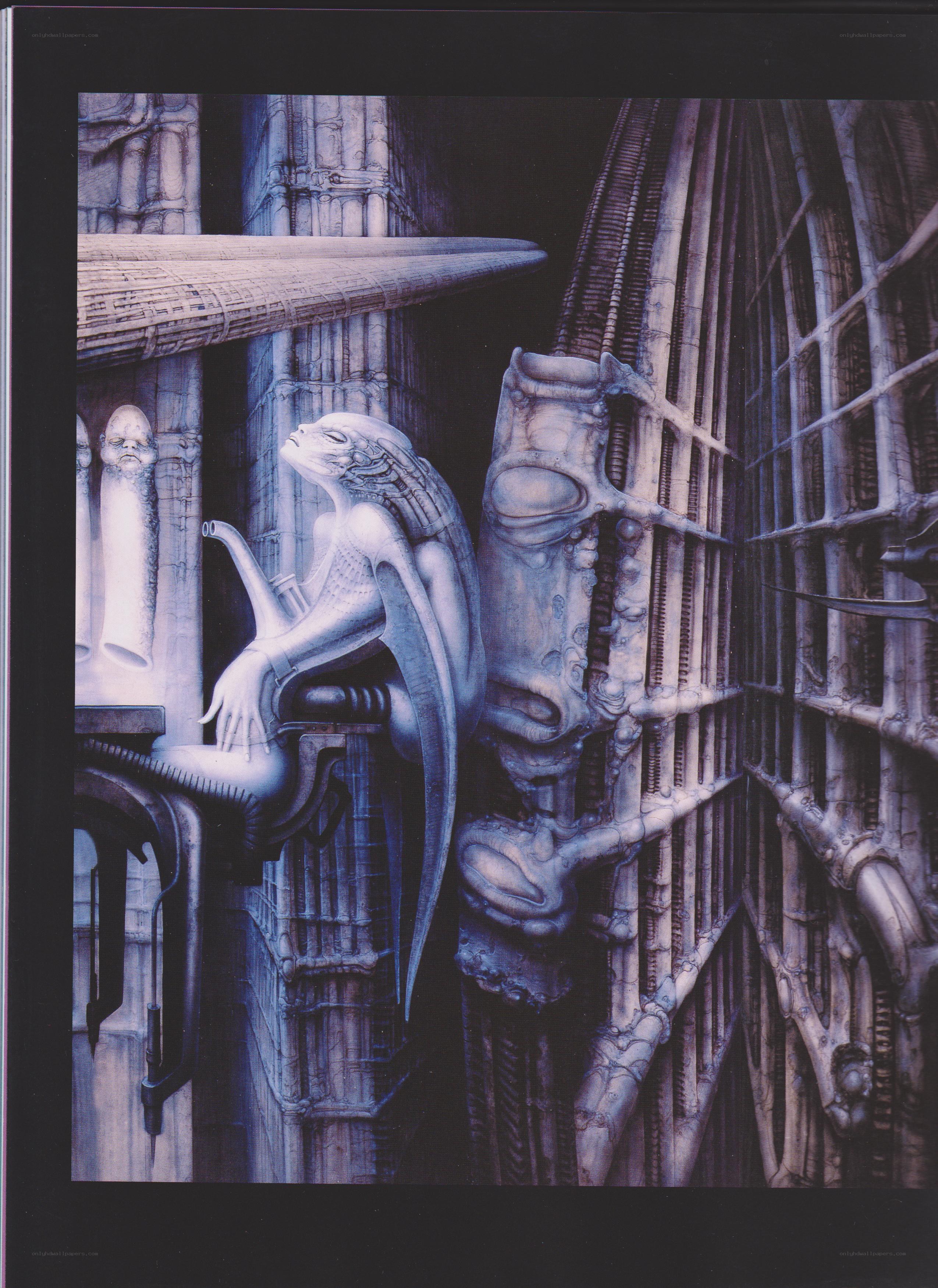 alien creature in biomechanical structure