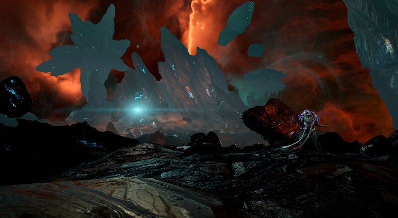 Alien Creature in Cave — Red, Dramatic
