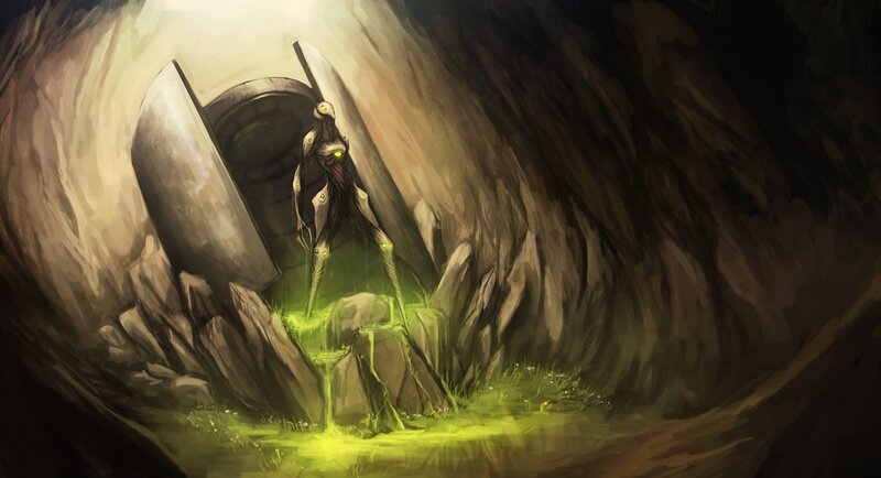 alien creature in cave tunnel