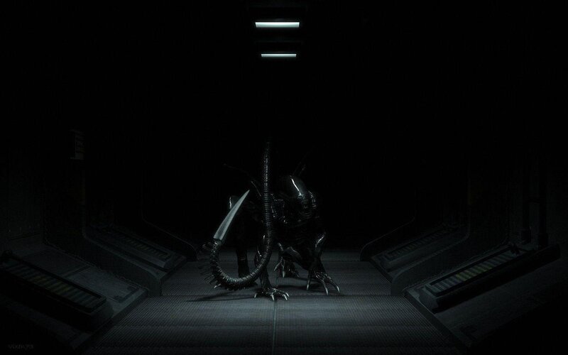 Alien Creature in Corridor — Black, Dark, Ominous