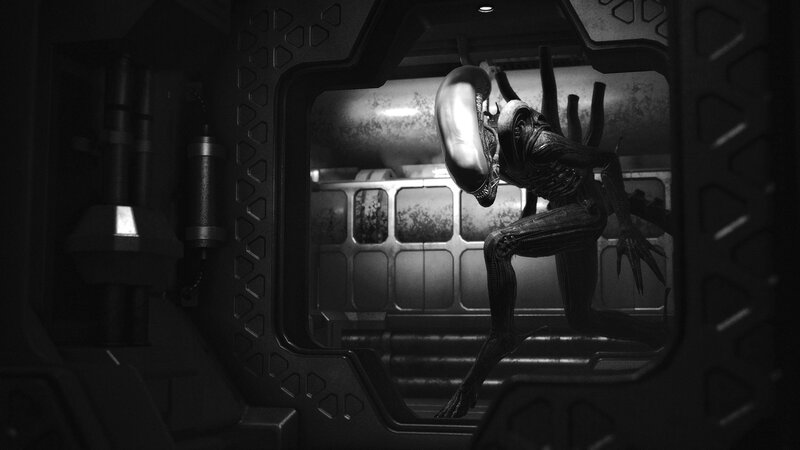 Alien Creature in Corridor — Black, Dark, Tense, Night