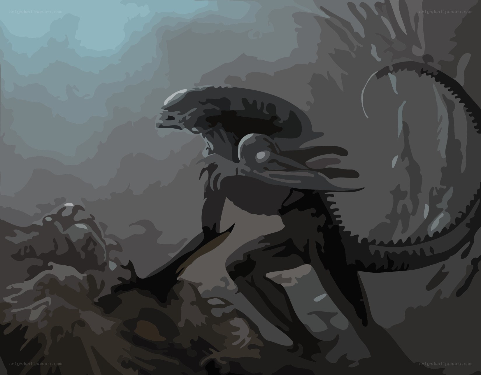 Alien creature in dark landscape