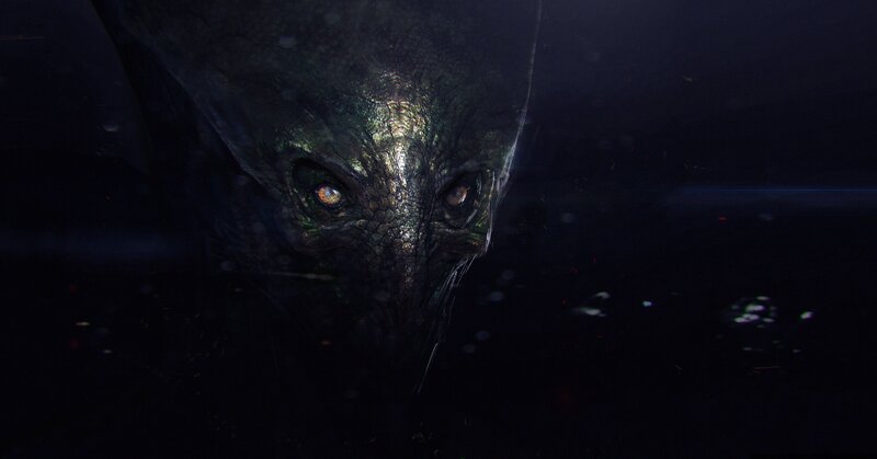 alien creature in dark water