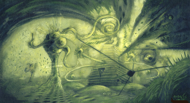 alien creature in green landscape