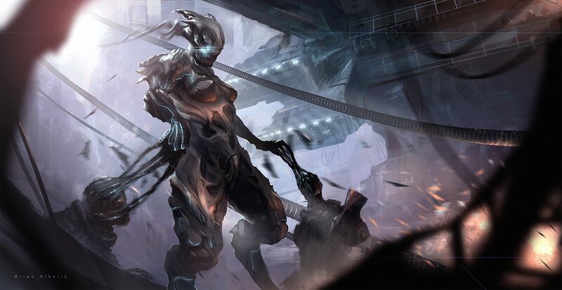 Alien Creature in Industrial Setting — Gray