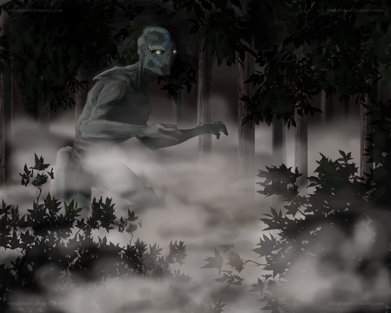 alien creature in misty forest