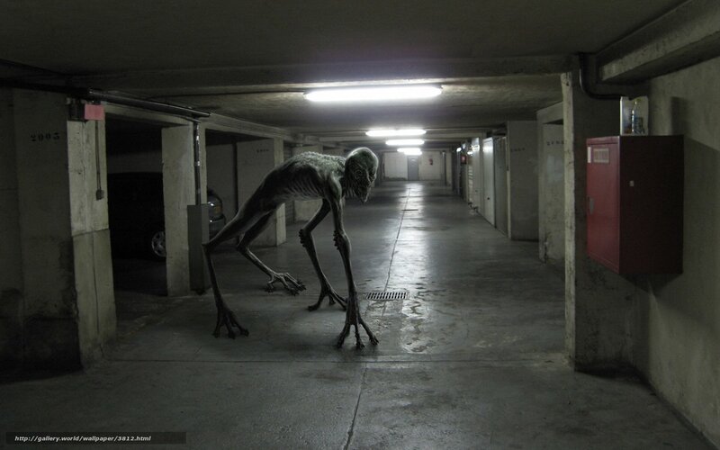 Alien creature in parking garage