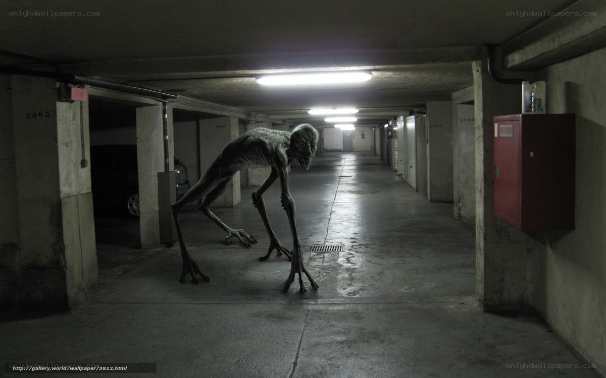 Alien creature in parking garage