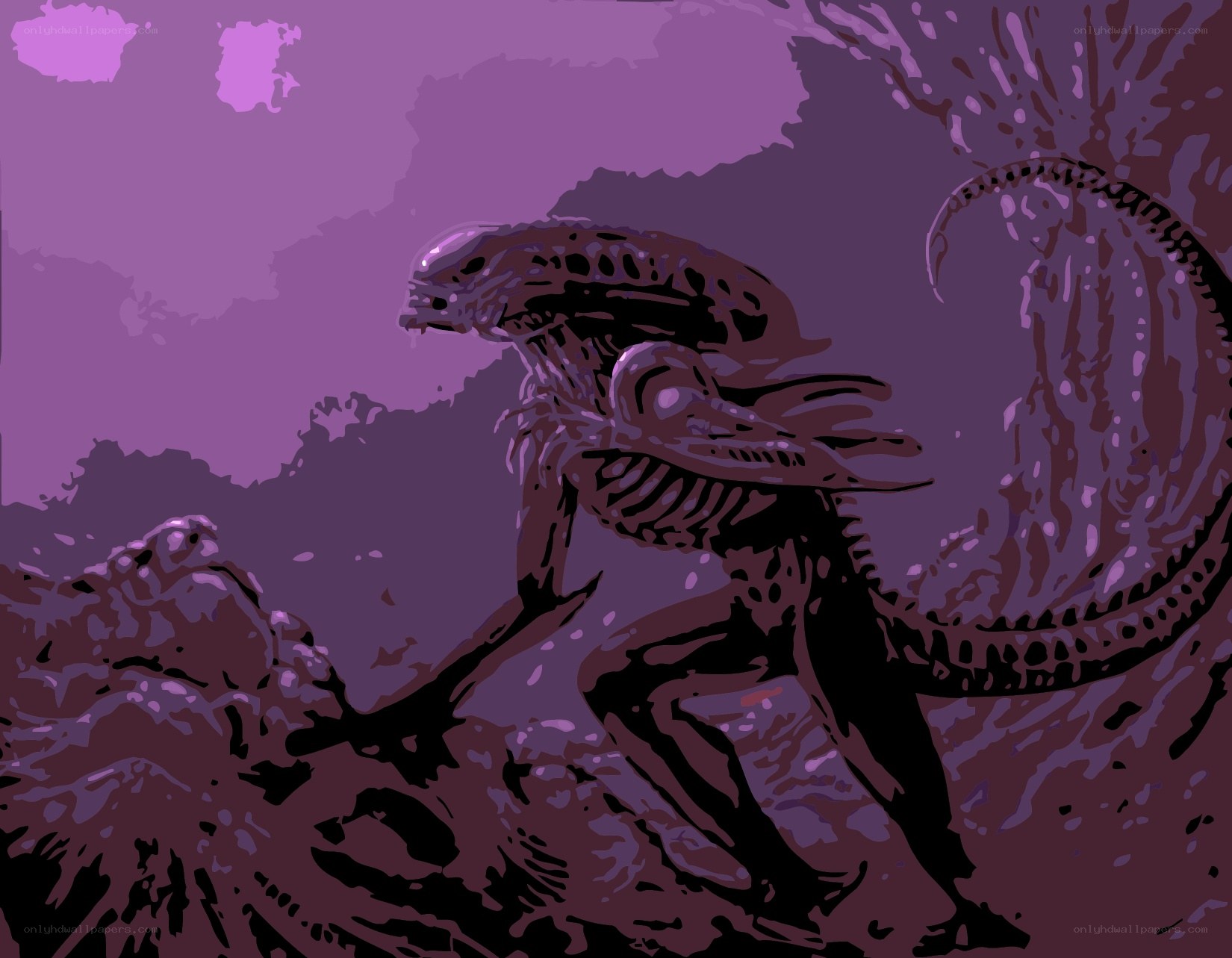 Alien creature in purple landscape