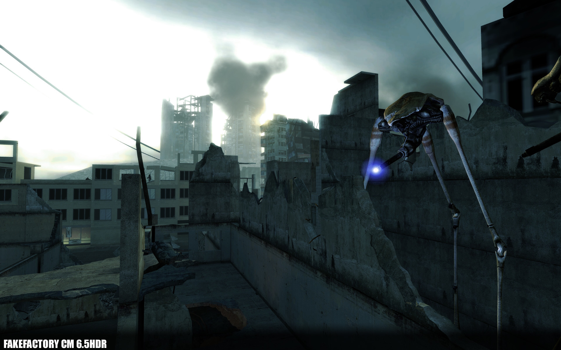 Alien creature in ruined city