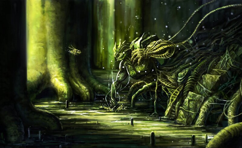 Alien creature in swamp