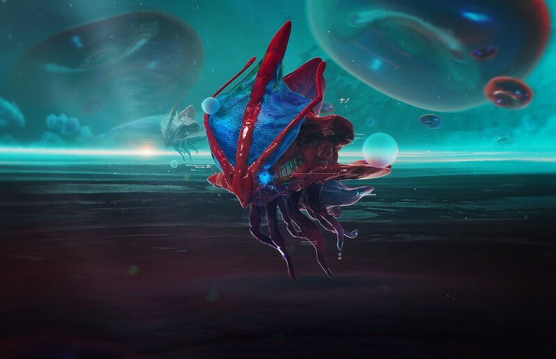 Alien Creature in Water — Teal