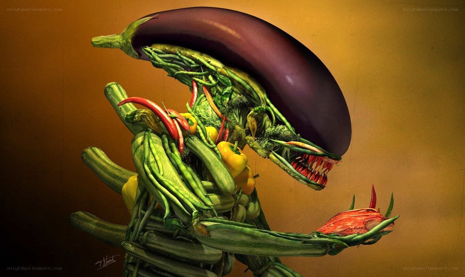 Alien creature made of vegetables